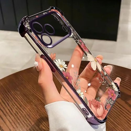 Przezroczyste etui w stylu vintage z stokrotkami, antywstrząsowe, pasuje do iPhone 7/8/8 Plus/X/11/12 mini/13/13 Pro Max/14/15/16/17