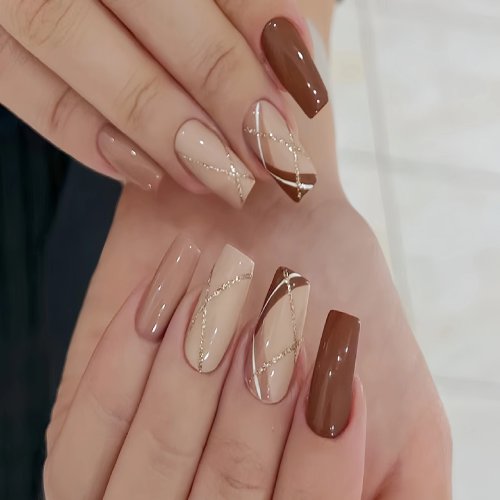 Conjunto de 24 unhas postiças coffin médias com degradé pêssego, inclui cola jelly e lixa de unhas