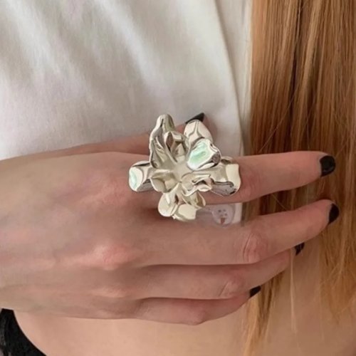 Women's multi-layer flower open ring — bold adjustable statement ring