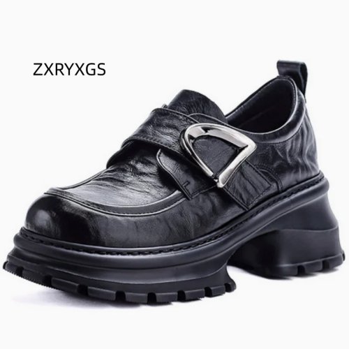 ZXRYXGS Women's Cowhide High Heels — Thick Non‑Slip Platform Sole, Height‑Increasing Genuine Leather Elegant Pumps 2026