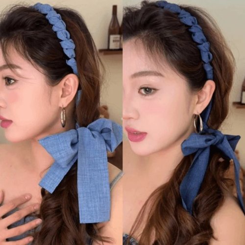 Koreaanse denim haarband — eendelig gevlochten haarband met hoog haarlijn-effect voor een slanker gezicht, elegant haaraccessoire