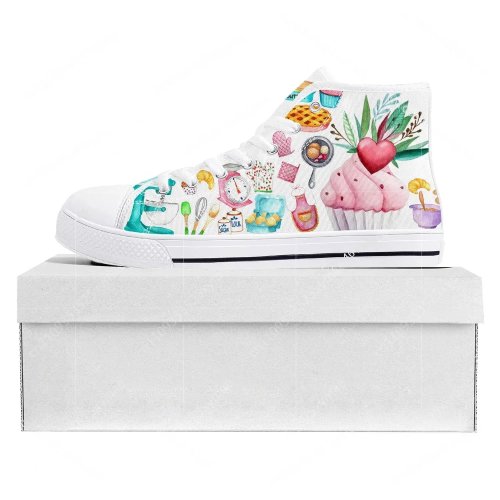 Zapatillas altas de lona con dibujo 'Chef de pastel' – Unisex, blancas, personalizables