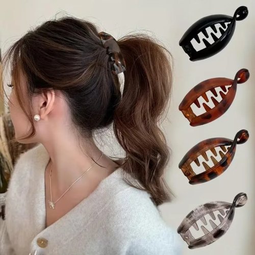 4 stuks kleine haarclips met luipaardprint — retro bananenclips antislip, stevige grip voor dun, dik en krullend haar