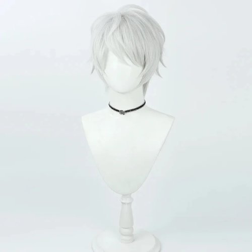 Honkai Impact 3 Kevin Kaslana cosplaypruik 30 cm kort zilver-wit, hittebestendige vezel, inclusief pruikenmuts