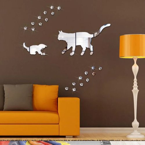 Vinilo mural huella de gato efecto espejo acrílico — autoadhesivo, impermeable, extraíble, decoración DIY