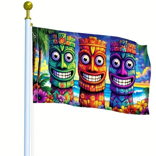 Tiki トロピカルフラワー ポリエステルフラッグ — ハワイアンパーティー・マルディグラ・ファームハウス風デコレーション用