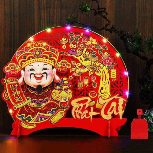 Adorno de mesa de fieltro con luz y movimiento estilo vietnamita, centro de mesa de la buena fortuna para Año Nuevo Lunar/Tet, decoración para el hogar