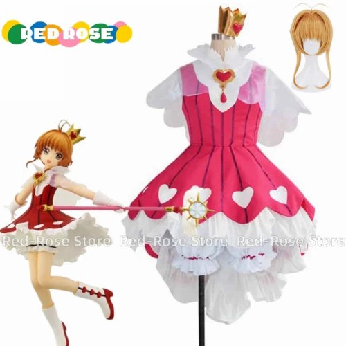 Costume cosplay Cardcaptor Sakura Clear Card OP2 Sakura Kinomoto donna - taglia su misura, parrucca inclusa