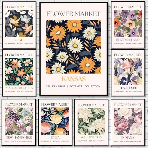 Póster autoadhesivo 'Flower Market' — calcomanía mural floral para recámara, cuarto de juegos y pasillo; decoración para el hogar y regalo