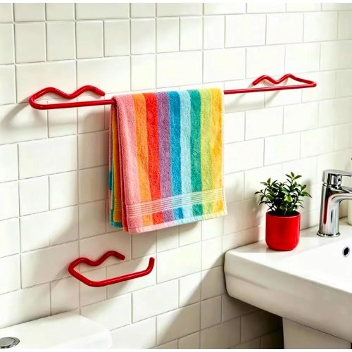 Porte-serviettes mural en métal avec porte-rouleau papier, design ondulé