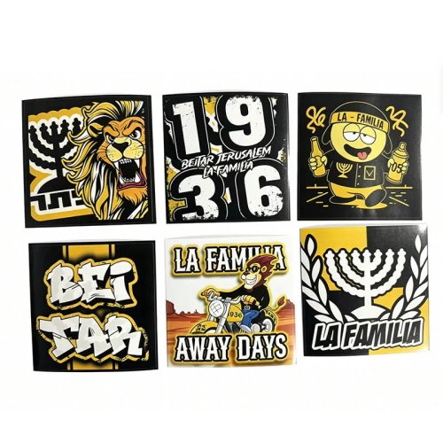สติกเกอร์ตกแต่ง La Familia LF2005 Beitar ขนาด 9x9 ซม. สำหรับกระเป๋า แก้ว ผนัง และตู้เย็น - ชุด 6 ชิ้น สติ๊กเกอร์กาว