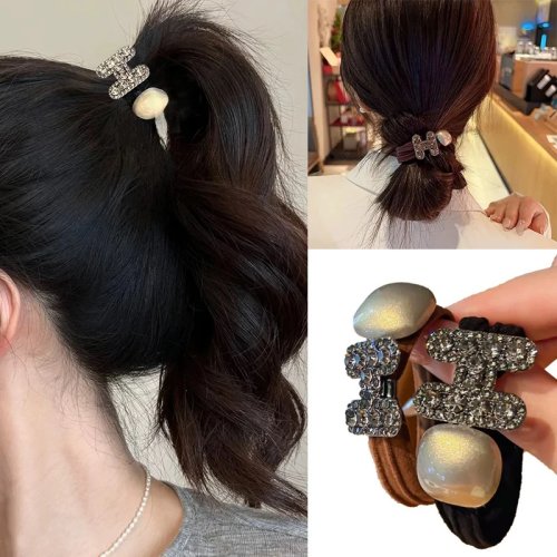Karet ikat rambut gaya Korea huruf "H" berhiaskan kristal/strass – aksesori rambut berkilau untuk wanita & anak perempuan, hadiah