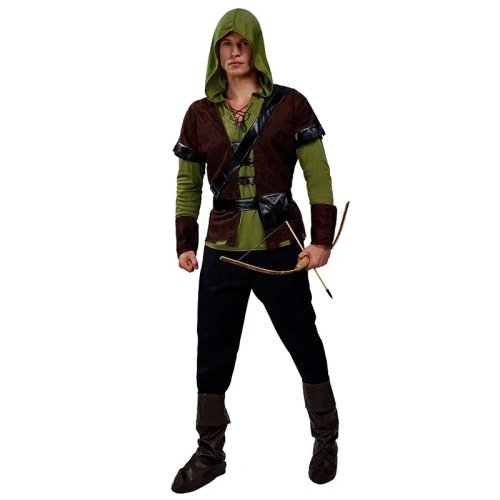 Robin Hood kostuum heren - Deluxe groen met capuchon, jacht/cosplay kostuum voor feestjes