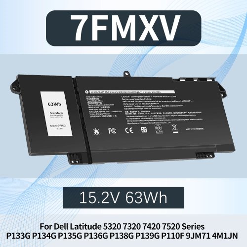 63Wh Replacement Laptop Battery for Dell Latitude 5320/7320/7420/7520 — Fits P133G, P134G, P135G, P136G, P138G, P139G, P110F (9JM71/4M1JN/1PP63)