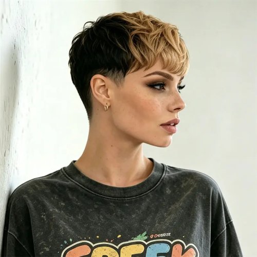 Peluca pixie de cabello humano Remy, ombré rubio, corta y rizada en capas, confeccionada a máquina, suave — para mujeres negras, uso diario