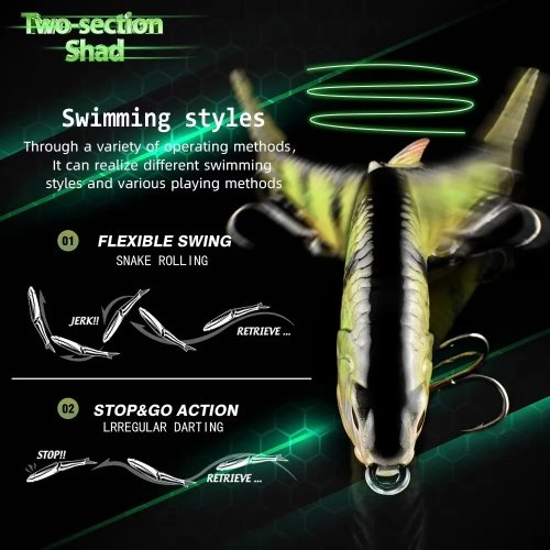 Mồi câu khớp nối (glide) 16 cm, 50.4 g – đuôi PVC mềm, khớp kim loại, chạm khắc tay, màu sắc sống động
