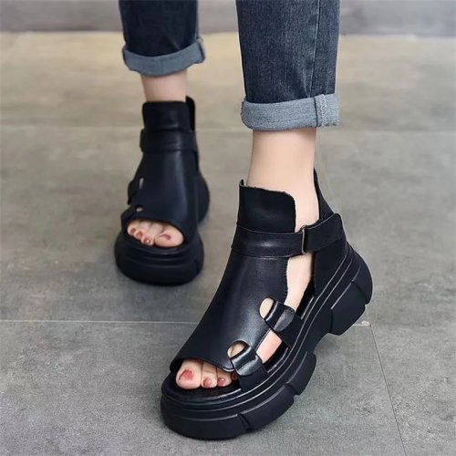 Women's Thick Block Heel Platform Sandals – Roman/Gladiator Style Cut-Out Slip-On, Soft Cushioned Sole, Spring/Summer Fashion, Sizes EU 35-40