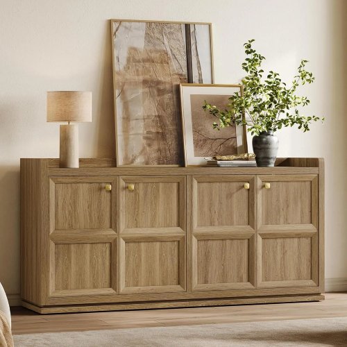 Buffet 4 portes extra-long 157 cm, 2 compartiments séparés, étagères réglables — enfilade/crédence moderne pour rangement