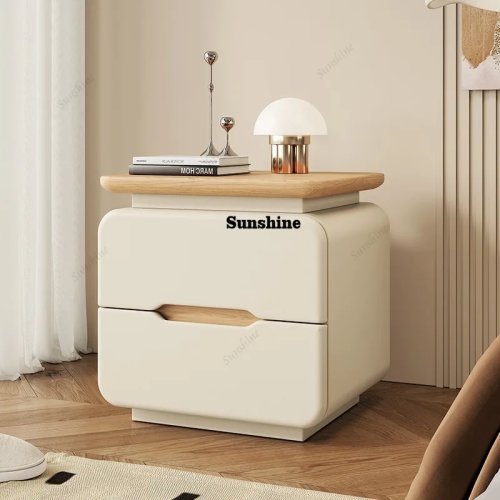 Mesita de noche beige moderna con cajón y organizador — mesita auxiliar de dormitorio de estilo lujo