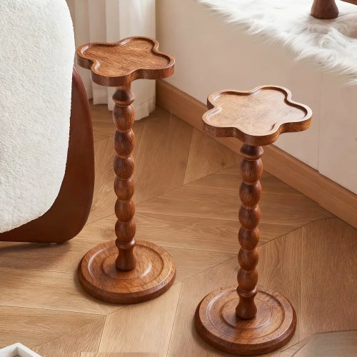 Set of 2 Modern Round Wooden Side Tables — Multi-function Coffee & Plant Stands for Living Room, Sofa, Bedroom