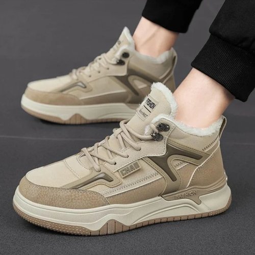 Sneakers uomo inverno stringate, imbottite in cotone con interno in pile, spesse e calde — stile coreano casual sport per uso quotidiano