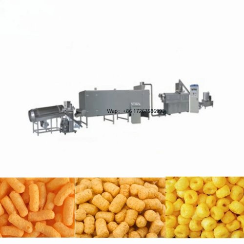 Línea de producción con extrusora de doble tornillo para chips y puffs de maíz — Máquina para fabricación de snacks