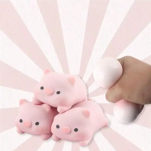 Rosa Schweinchen Mochi Squishy – dehnbarer 'Tofu'-Stressball/Fidget für Erwachsene & Jugendliche