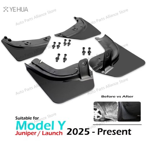 Брызговики PP+TPE для Tesla Model Y 2025–2026 (Juniper Launch) — всепогодные, установка без сверления