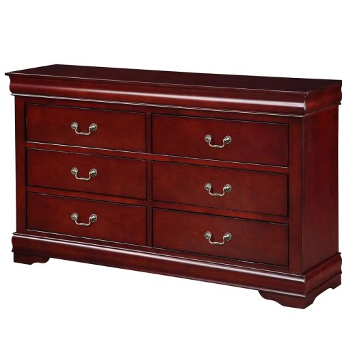 Cómoda Louis Philippe de madera, 6 cajones, rectangular, acabado cerezo