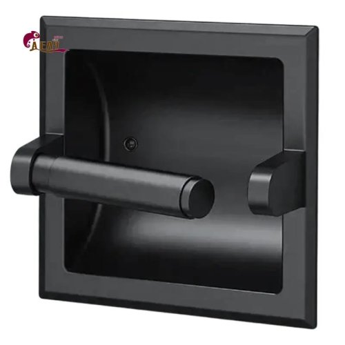 Porte-rouleau papier toilette encastré en métal noir, fixation murale avec support de montage