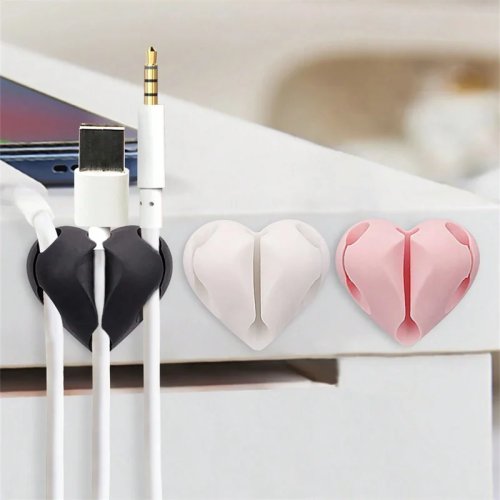 Set van 2 hartvormige kabeloprollers — Kabelorganizer voor USB- en oplaadkabels, bureau, auto, thuis