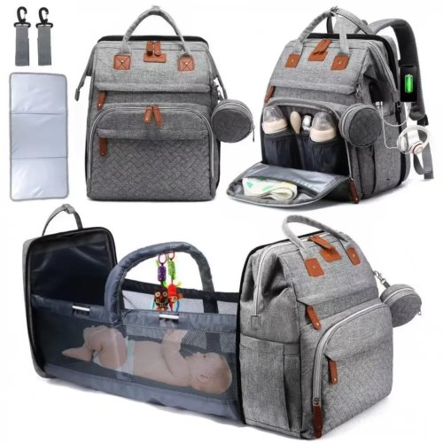 Tas popok bayi dengan alas ganti lipat — tempat tidur bayi portabel/stan ganti, kapasitas besar, organizer untuk stroller