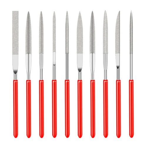 10pc Diamond Needle File Set 3×140mm — Mini needle files for stone, glass & metal carving, hand tool kit