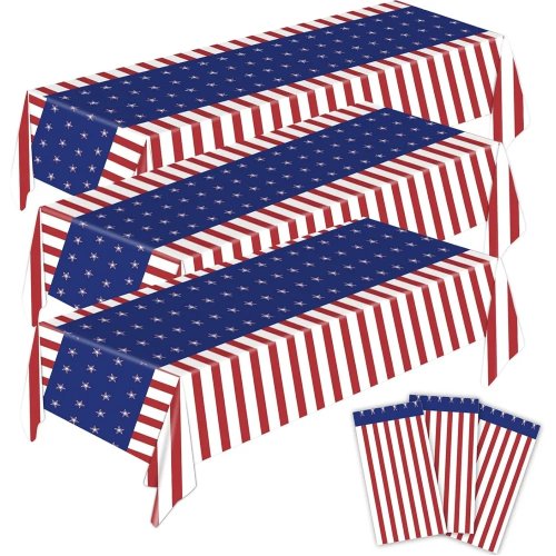 Set 3 tovaglie 137 x 274 cm (54×108") motivo bandiera USA (Stars & Stripes) per picnic, barbecue e campeggio
