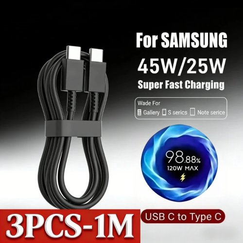 PD 100W USB-C→USB-C 高速充電ケーブル Samsung Galaxy S22/S23/S24/S25/Note/A53/A54対応 — 充電・データ転送用、1本または3本セット