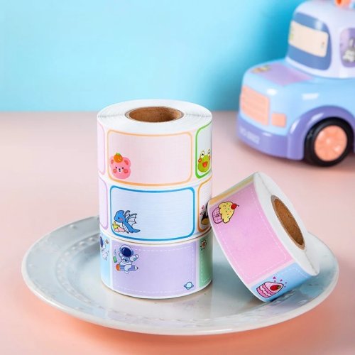 Etichette adesive animali carini per la scuola, rotolo 100/270/290 pz — adesivi colorati per identificazione