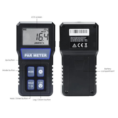 PAR-414 PAR Meter, 400–700 nm, IP68 Waterproof, 0–4000 µmol/m²/s Spectral Illuminance Meter with LCD Display