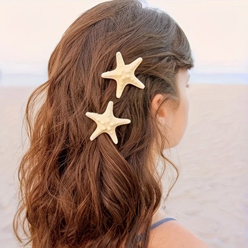 Pack 2 Clips de Pelo de Resina con Estrella de Mar – Estilo Sirena, Pasadores veraniegos para mujeres y chicas (16+), Perfectos para playa, fiestas y vacaciones