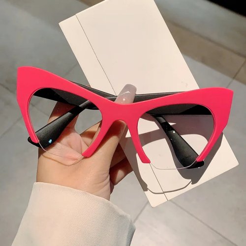 Retro półramkowe okulary kocie oko z filtrem światła niebieskiego, cienka oprawka i płaskie szkła — street style