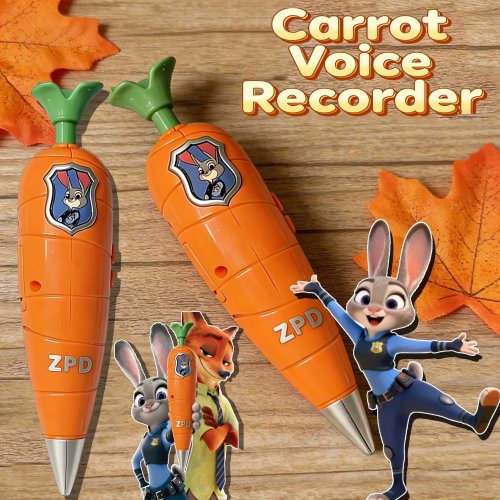 قلم مسجّل صوت Zootopia 2 مع حبل رقبة على شكل جزرة — 'Gary Snake' Venom Serum، قلم 2 في 1 (كتابة + تسجيل 60 ثانية) مع حامل