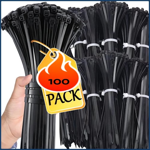 100 ชิ้น สายรัดไนลอนล็อกอัตโนมัติ สีดำ สำหรับสายไฟ