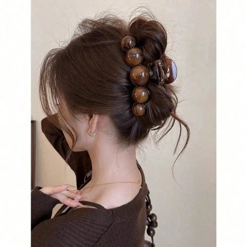 Pinza para pelo grande de acrílico con perla — elegante y sencilla, para fiesta, trabajo y uso diario