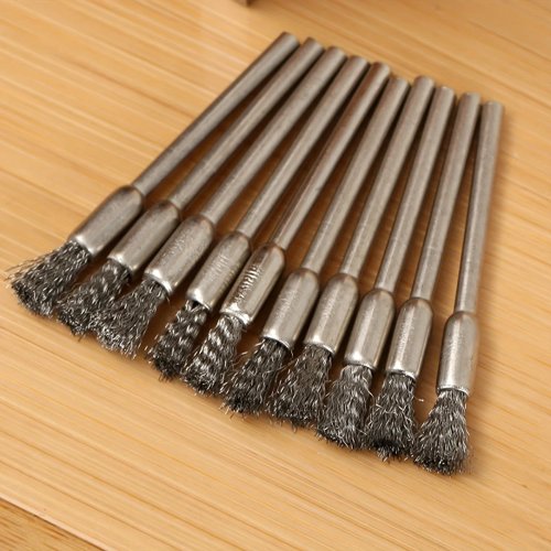 Bộ 10 cọ dây thép không gỉ, trục 3,17 mm cho dụng cụ quay – vệ sinh, tẩy rỉ, chà nhám