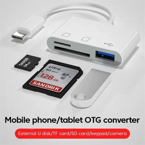 Leitor de cartões USB-C 3 em 1 (SD/TF) + USB 2.0 OTG, adaptador para MacBook