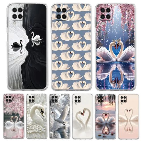 삼성 Galaxy A13/A15/A17/A23/A25/A32/A33/A35/A52/A53/A55용 소프트 TPU 투명 케이스 - 우아한 화이트 스완 디자인