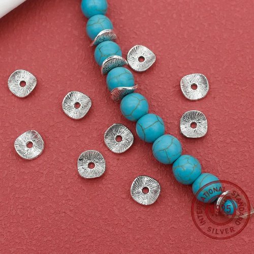 Contas espaçadoras em prata tibetana 8 mm, padrão escovado, redondas torcidas irregulares, para criar bijuterias