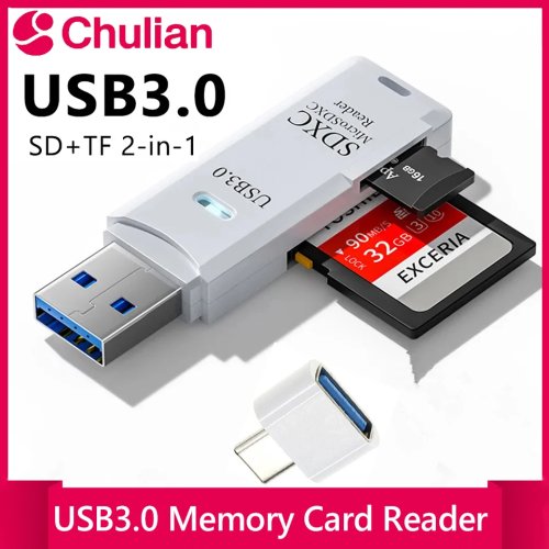 Lettore schede memoria TF/SD 2-in-1 USB 3.0/2.0 ad alta velocità per PC, laptop, tablet, auto
