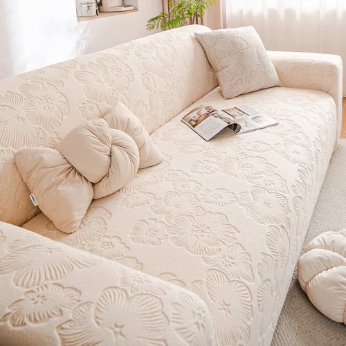 Protector elástico para sofá jacquard floral de felpa, resistente a arañazos de gato, antideslizante, cubre todo
