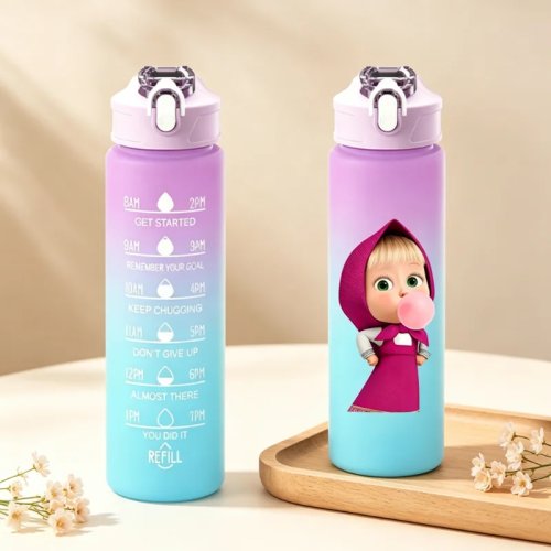 Gourde 750 ml Masha et Michka étanche — Bouteille sport portable grande capacité, motif anime kawaii, cadeau