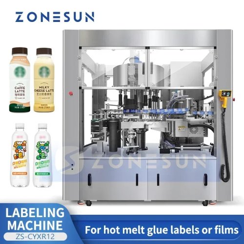 Máquina etiquetadora automática ZONESUN ZS-CYXR12 con cola termofusible para botellas dosificadoras cilíndricas